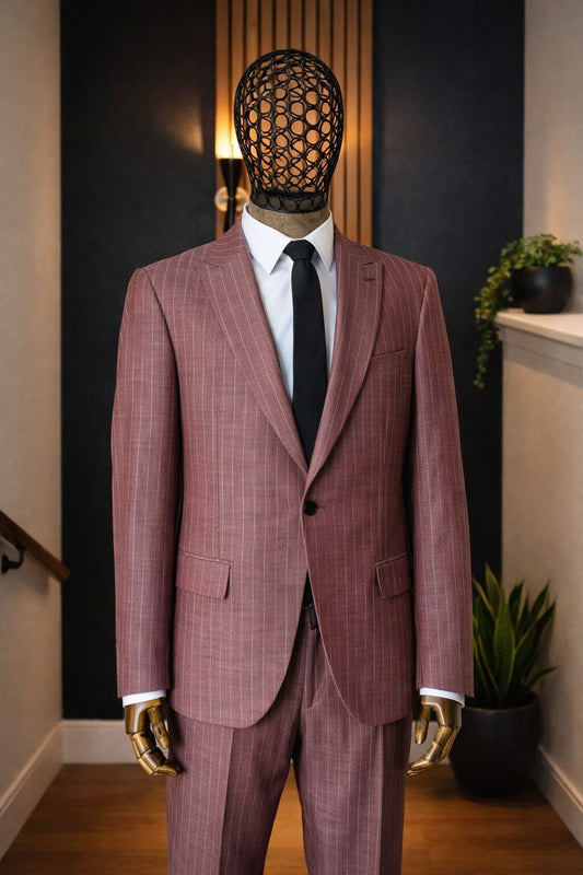Men’s Burgundy Pinstripe Slim Fit Suit - SUITHARBOR
