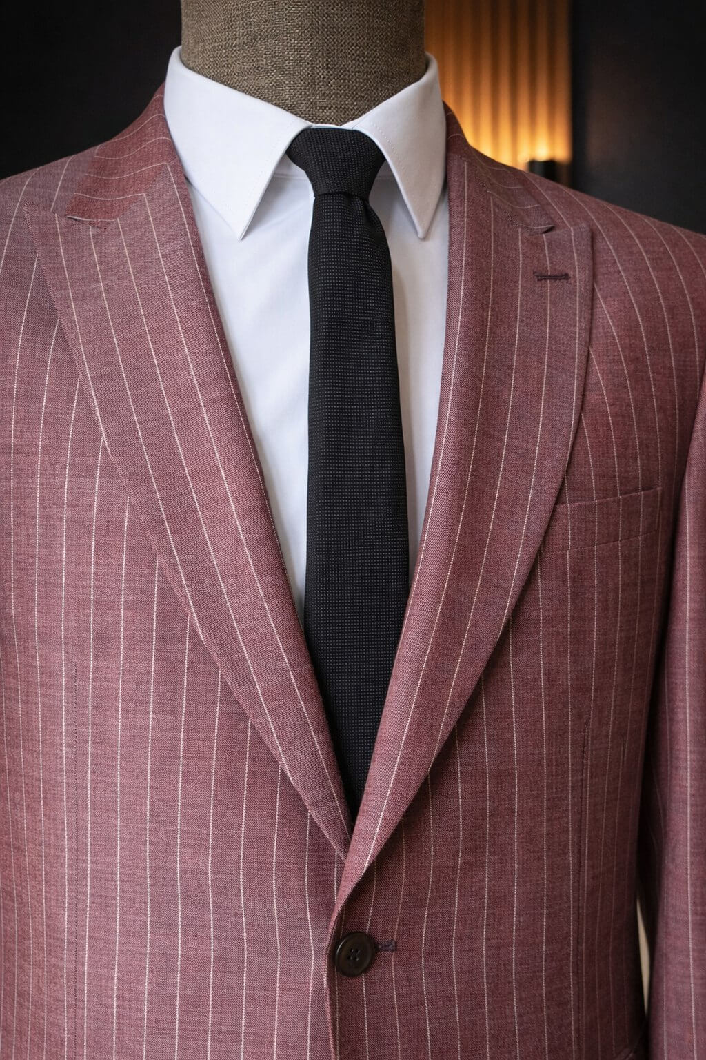 Men’s Burgundy Pinstripe Slim Fit Suit - SUITHARBOR