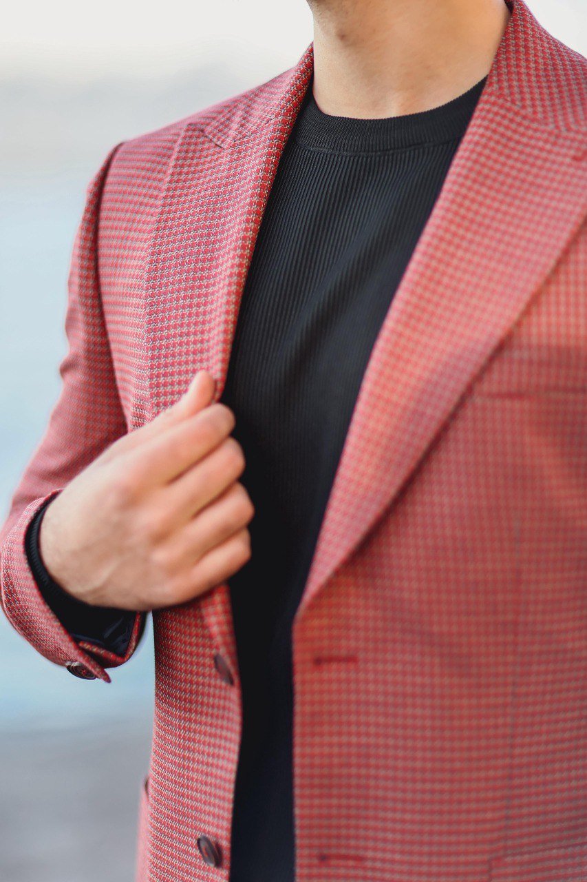 Men’s Burgundy Slim Fit Textured Mono - Collar Jacket - SUITHARBOR