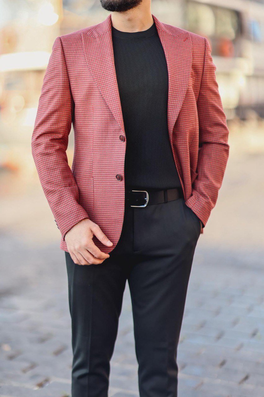 Men’s Burgundy Slim Fit Textured Mono - Collar Jacket - SUITHARBOR