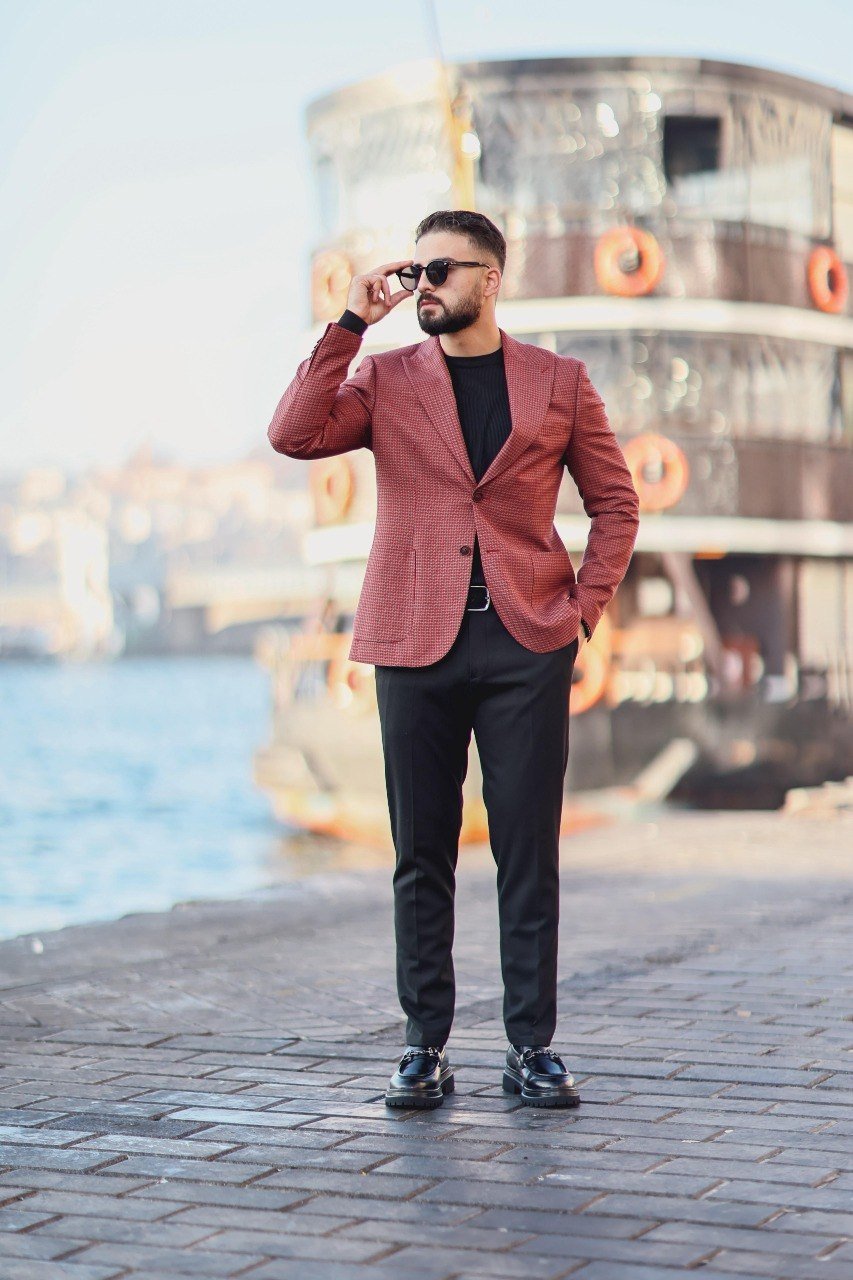 Burgundy Mono-Collar Jacket