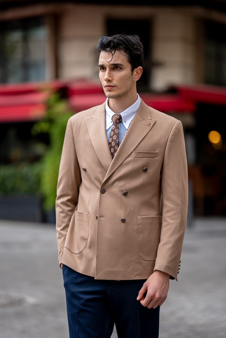 Men’s Camel Double - Breasted Blazer - SUITHARBOR