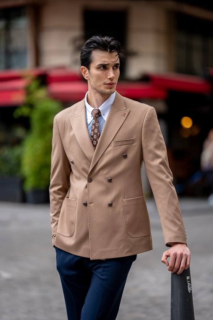Men’s Camel Double - Breasted Blazer - SUITHARBOR