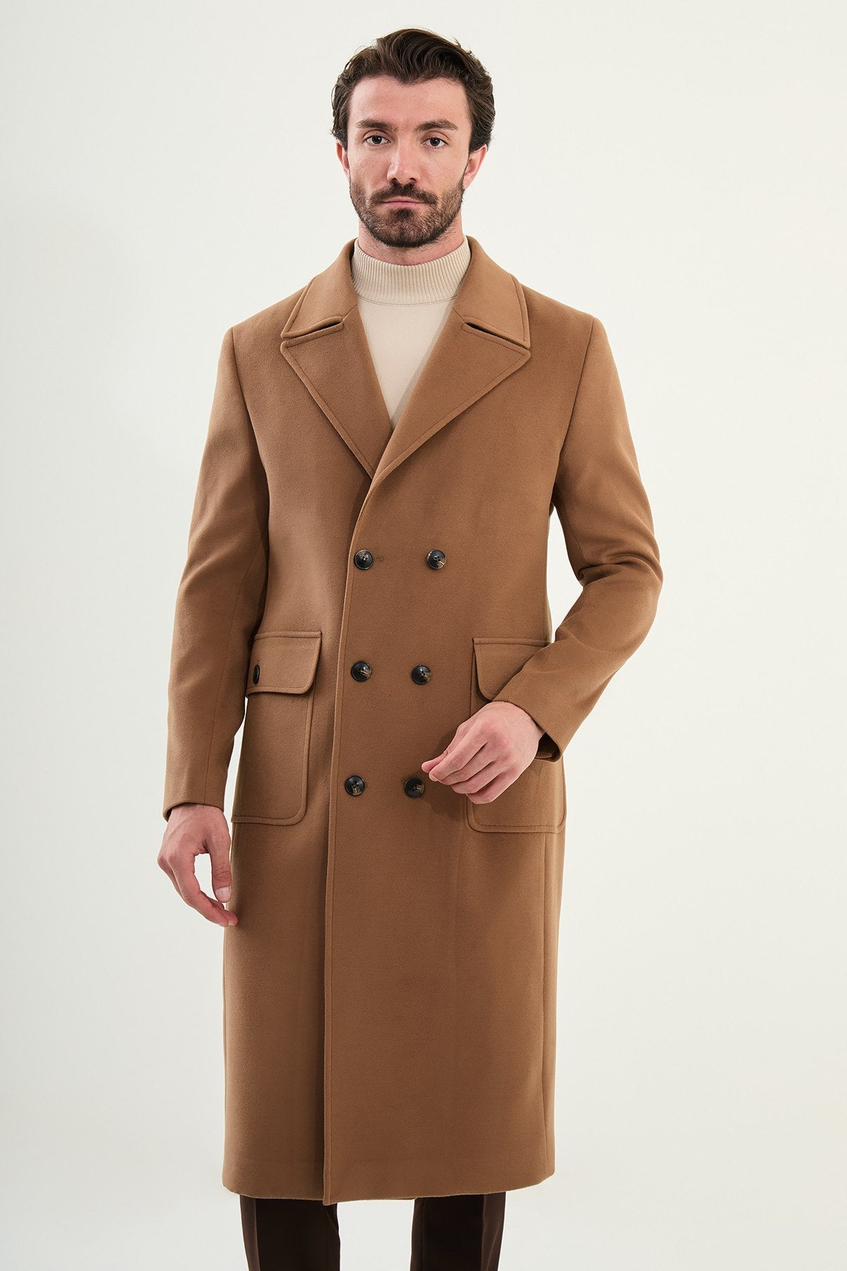 Men’s Camel Double - Breasted Trench Coat - SUITHARBOR