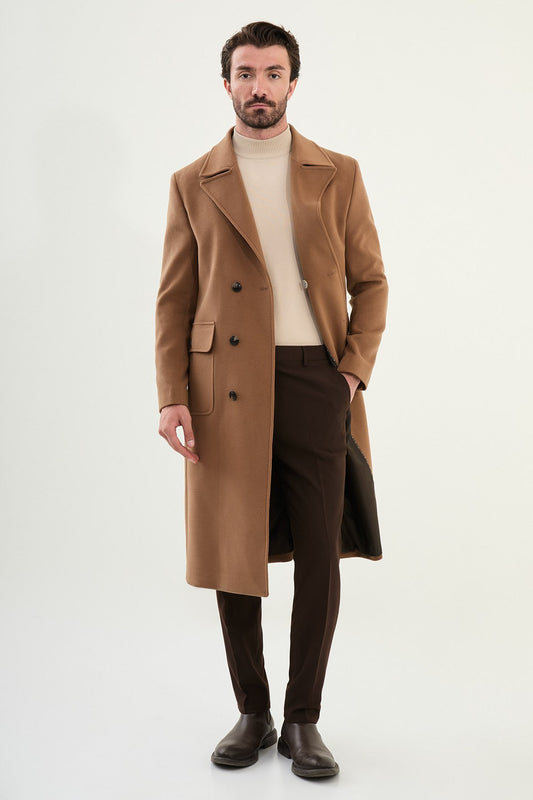 Men’s Camel Double - Breasted Trench Coat - SUITHARBOR