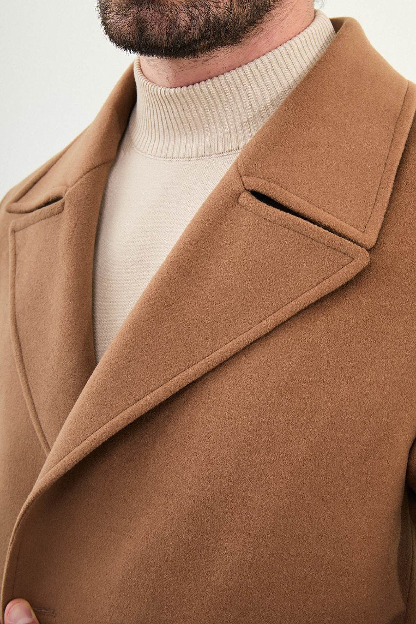 Men’s Camel Double - Breasted Trench Coat - SUITHARBOR
