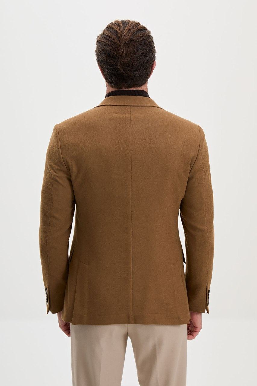 Men's camel blazer, back view