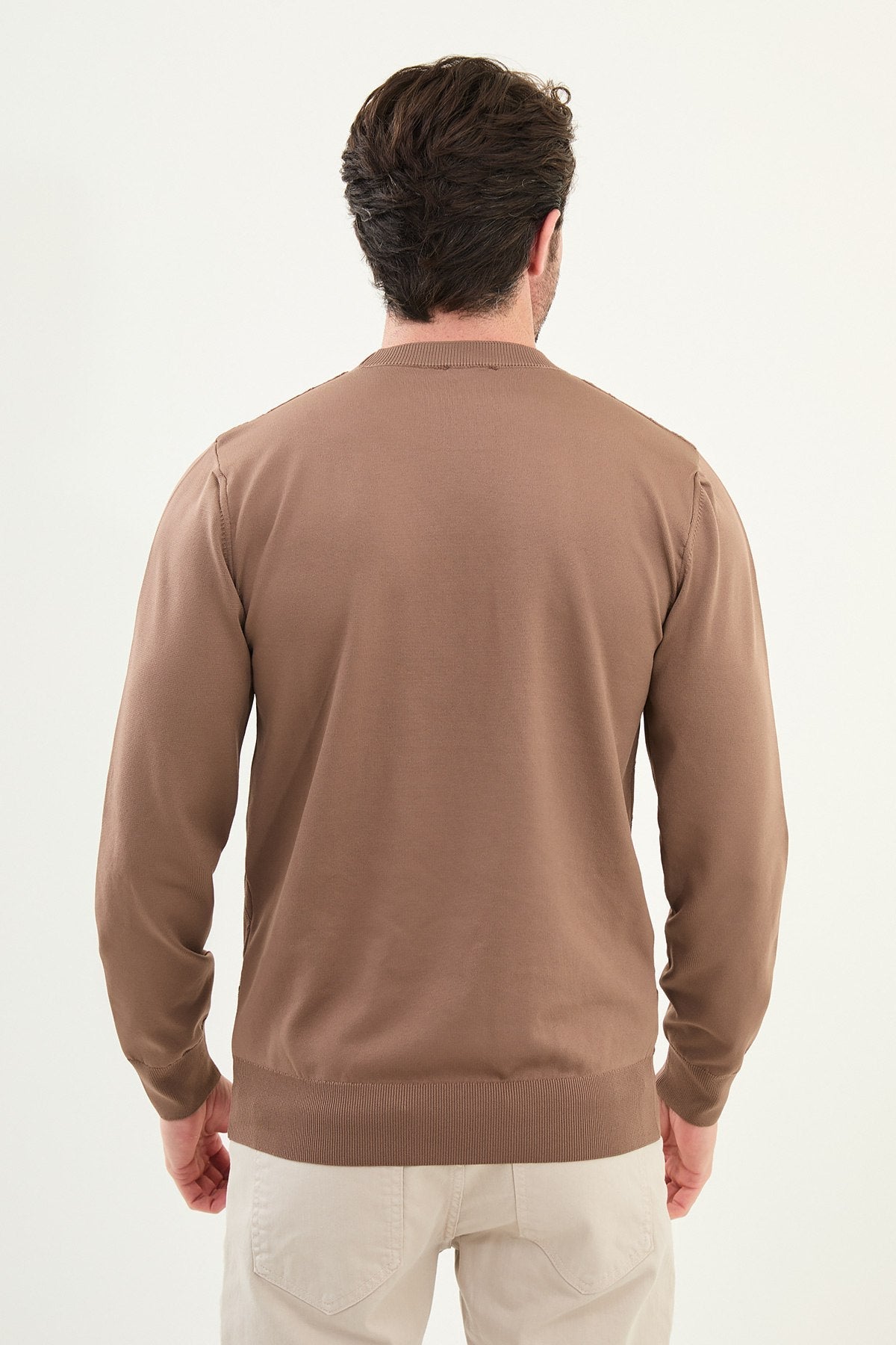 Men’s Camel Textured Knit Sweater - SUITHARBOR
