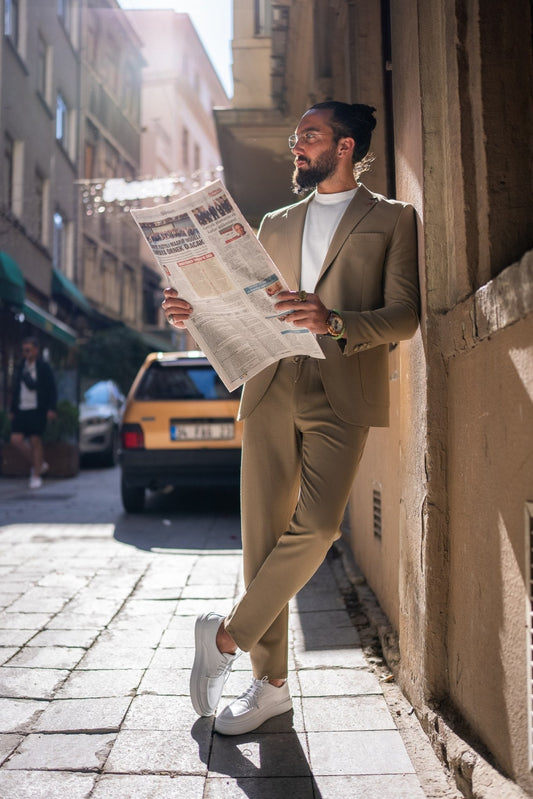 Men’s Camel Textured Summer Suit - SUITHARBOR
