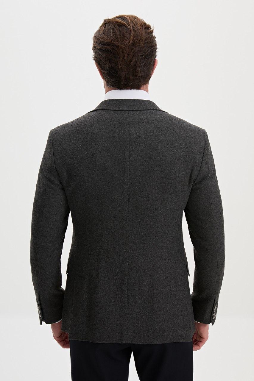 Men's charcoal grey blazer, back view