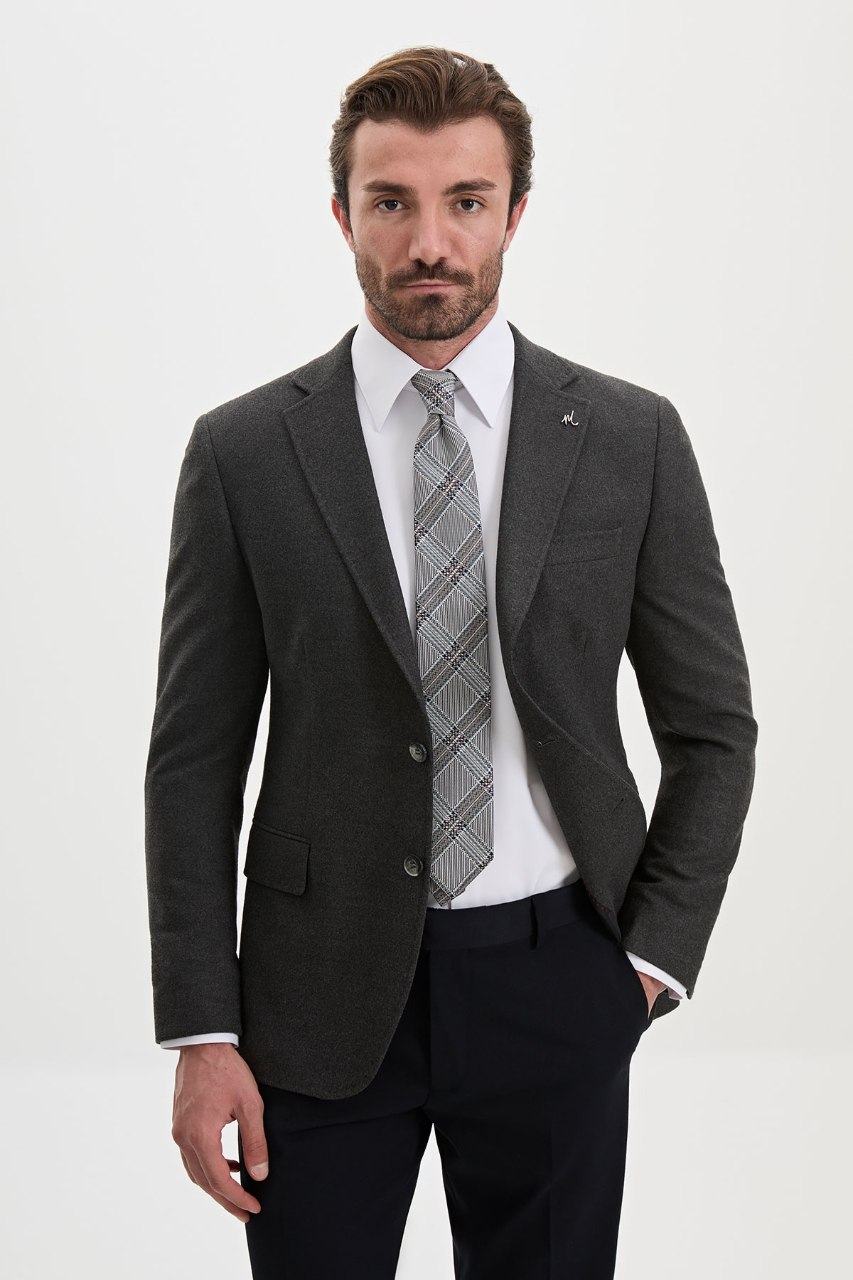Men's charcoal grey blazer, front view