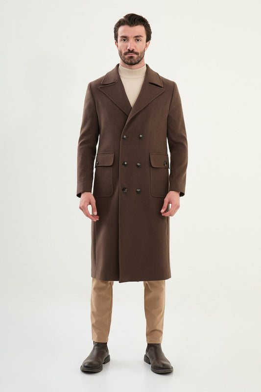 Men’s Chocolate Brown Double - Breasted Long Trench Coat - SUITHARBOR