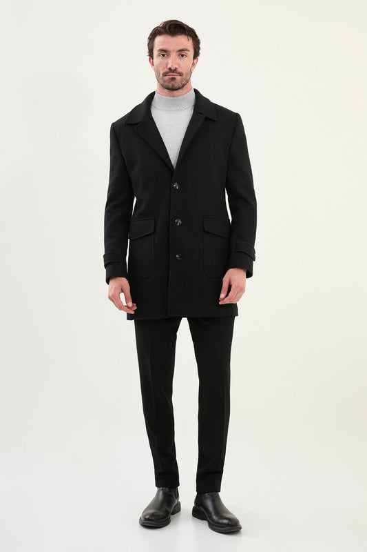 Men’s Classic Black Single - Breasted Tailored Coat - SUITHARBOR