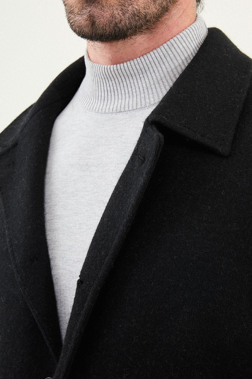 Men’s Classic Black Single - Breasted Tailored Coat - SUITHARBOR