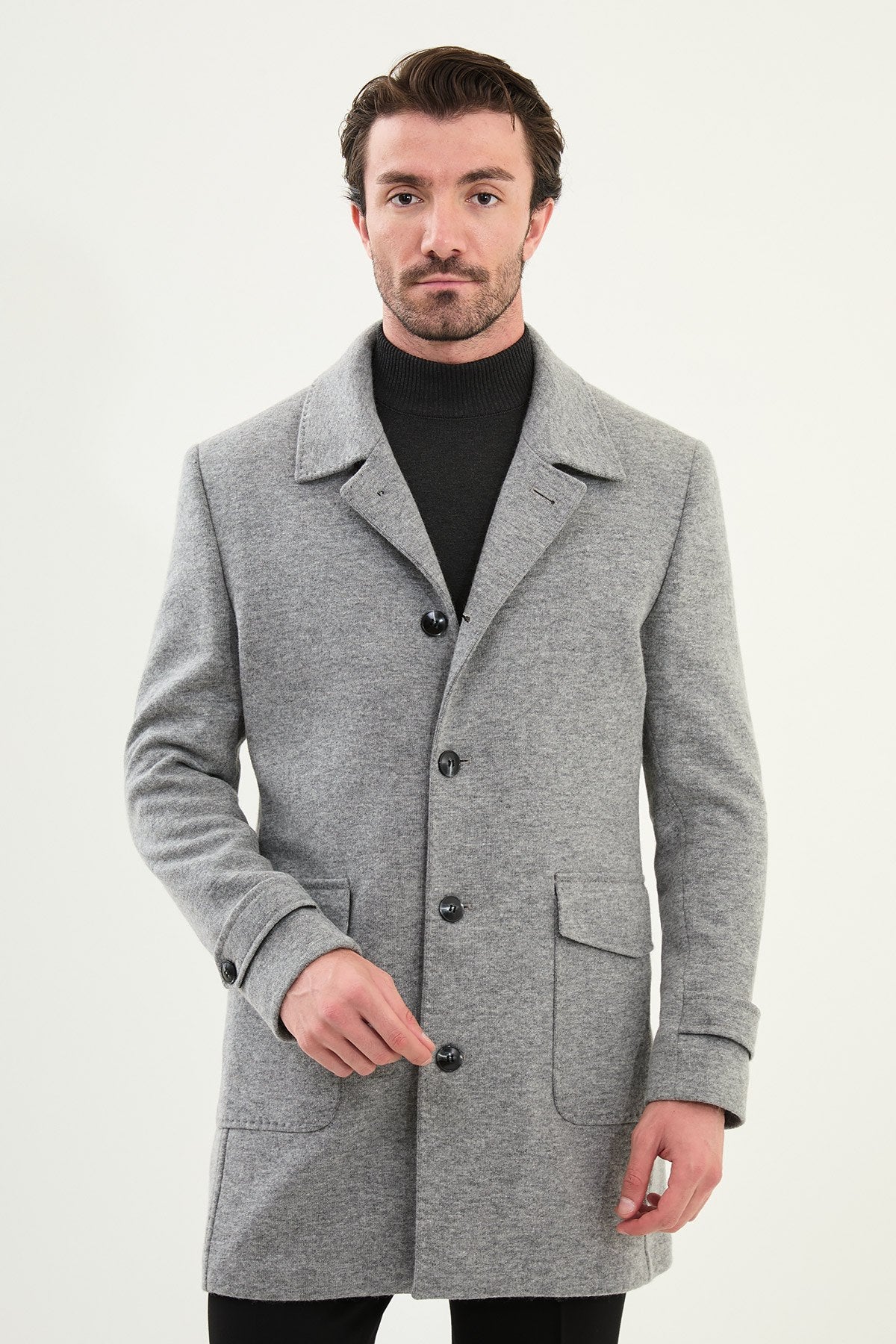 Men’s Classic Gray Single - Breasted Slim Fit Coat - SUITHARBOR