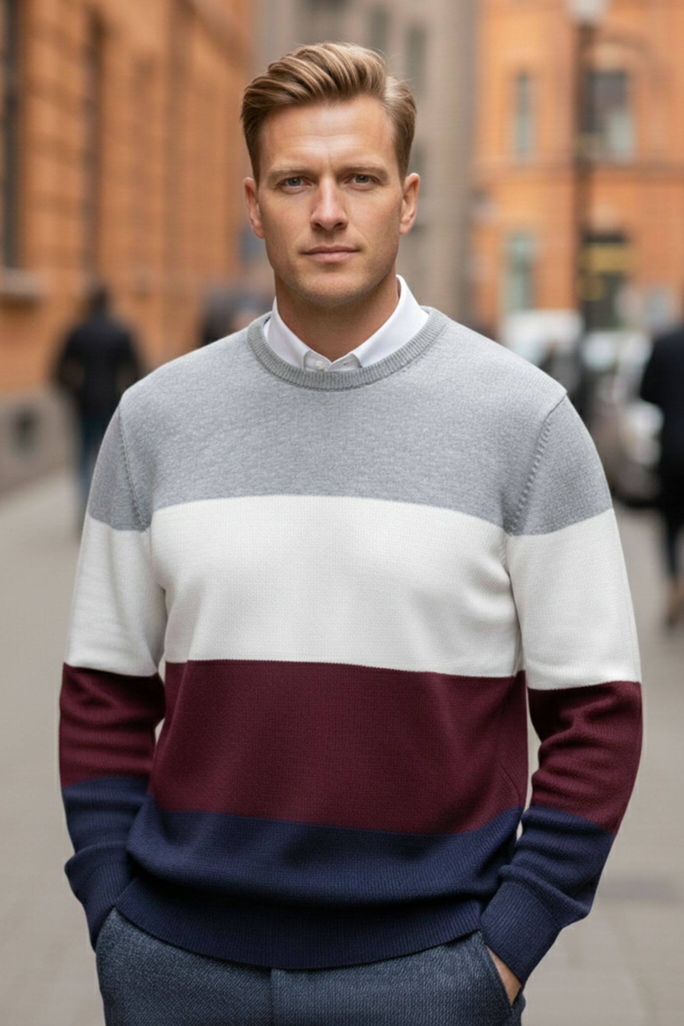 Men's Color Block Knitwear Sweater | Crew Neck Slim Fit - SUITHARBOR