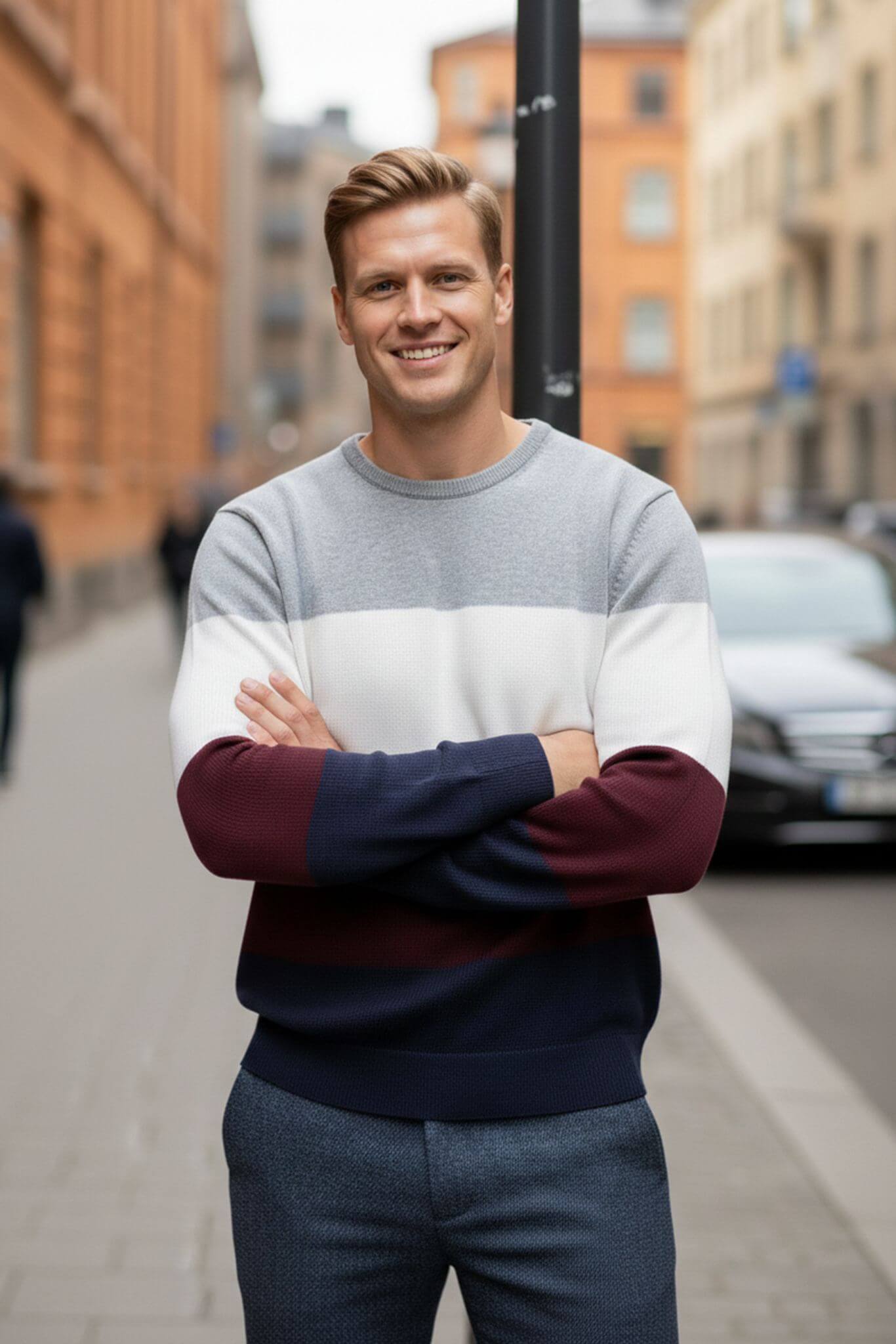 Men's Color Block Knitwear Sweater | Crew Neck Slim Fit - SUITHARBOR