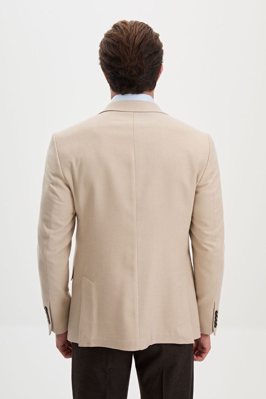 Men's cream wool-blend blazer, back view