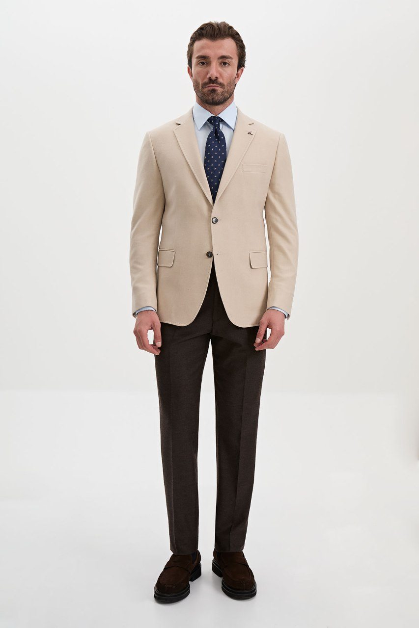 Men's cream wool-blend blazer, full length view