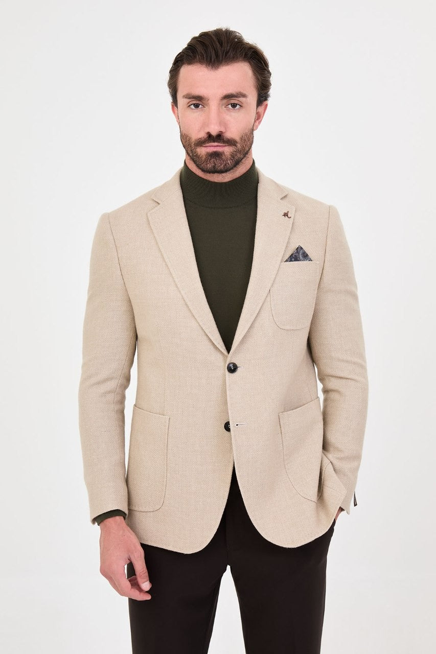 Men’s cream single-breasted blazer, alternate front view
