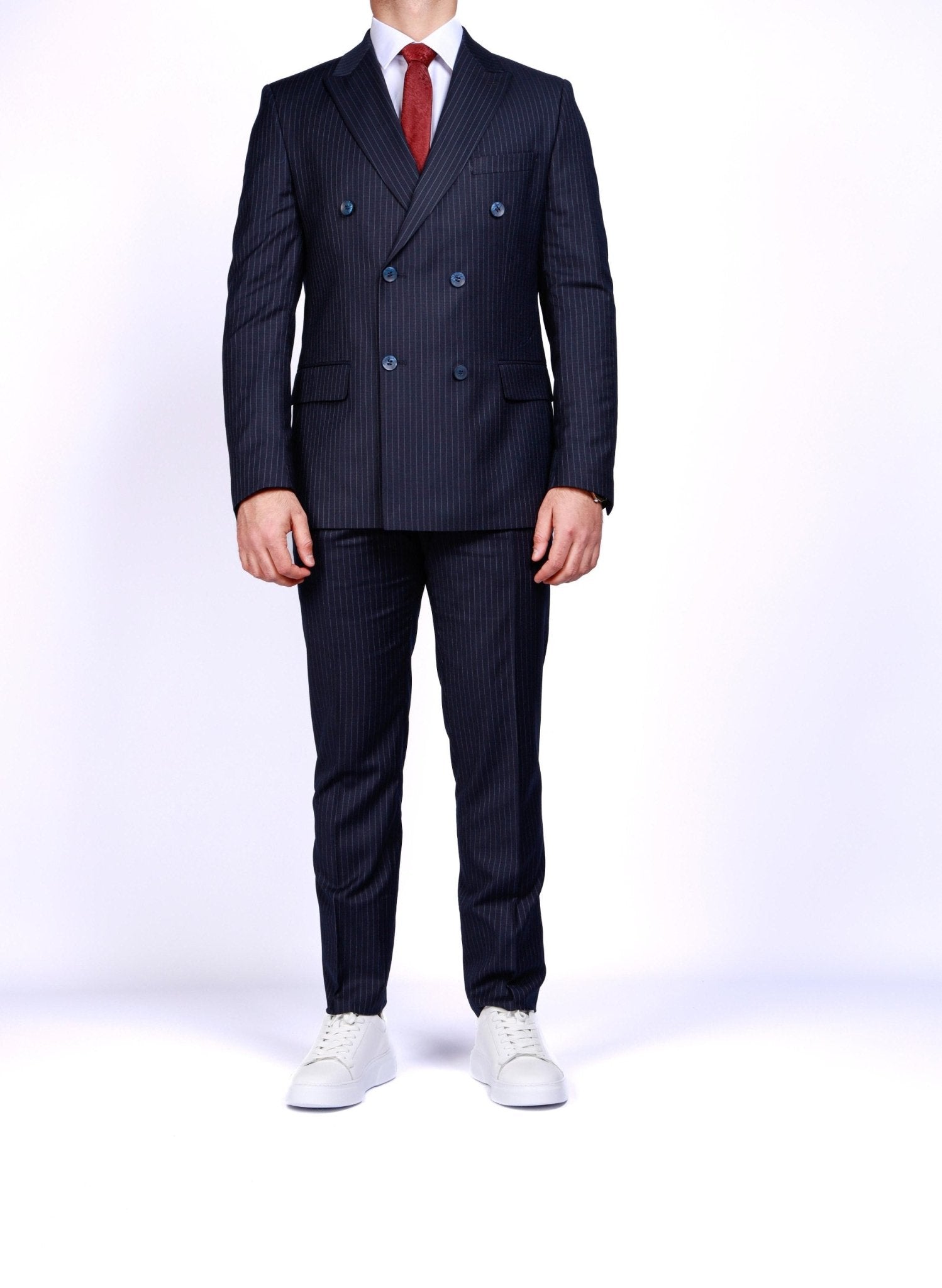 Men’s Dark Blue Pinstripe Suit - SUITHARBOR