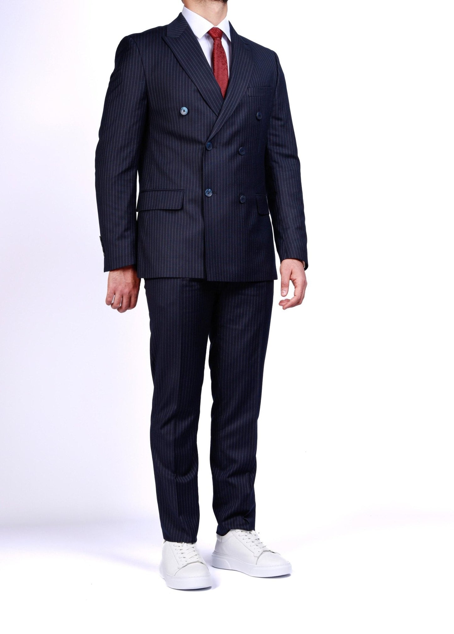 Men’s Dark Blue Pinstripe Suit - SUITHARBOR