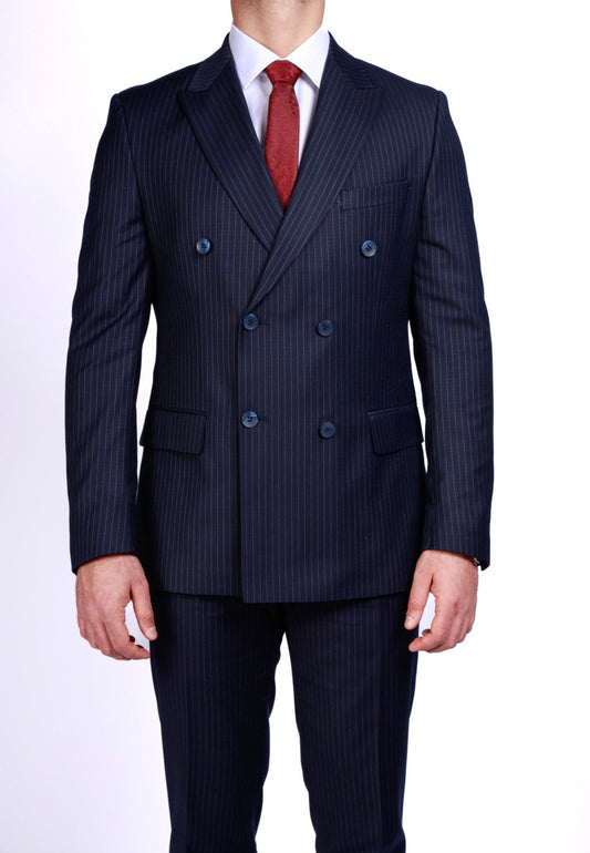 Men’s Dark Blue Pinstripe Suit - SUITHARBOR