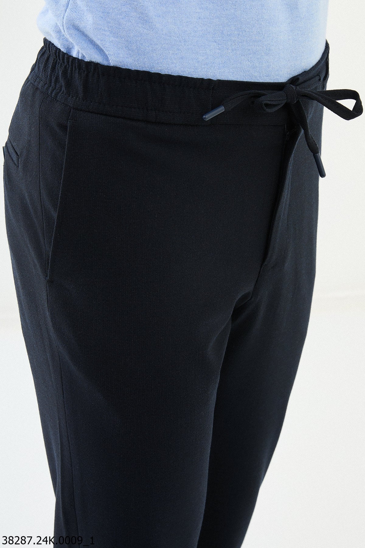 Men’s Dark Blue Slim Fit Drawstring Smart Trousers - SUITHARBOR