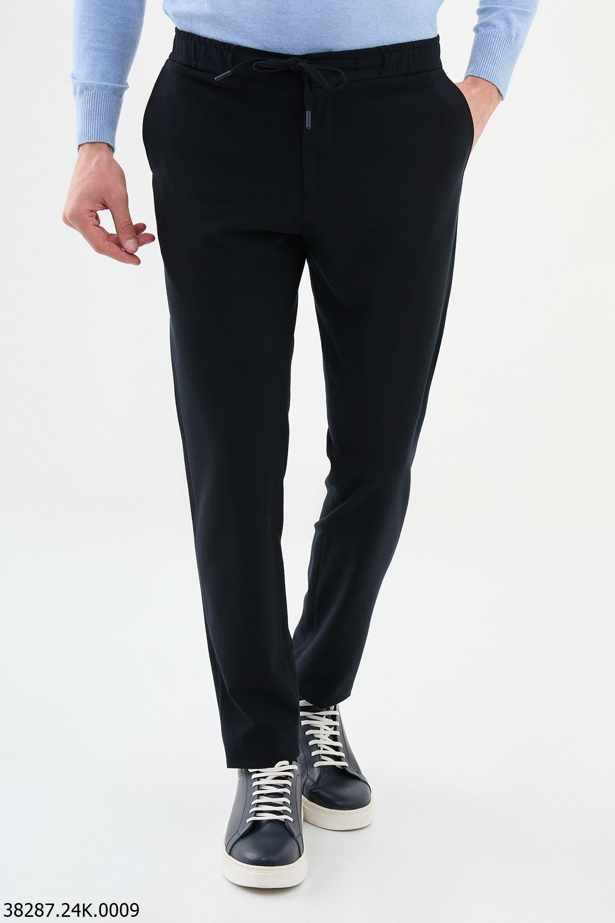 Men’s Dark Blue Slim Fit Drawstring Smart Trousers - SUITHARBOR