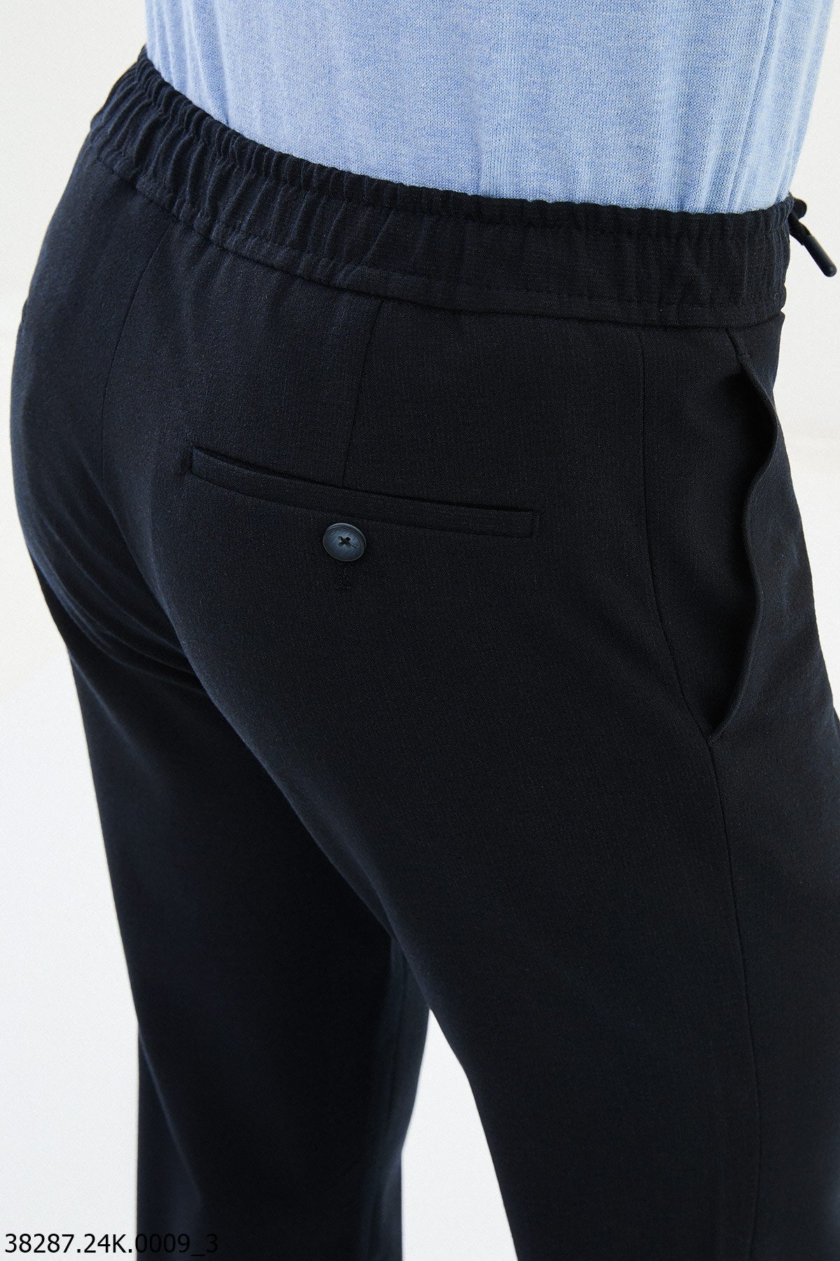 Men’s Dark Blue Slim Fit Drawstring Smart Trousers - SUITHARBOR