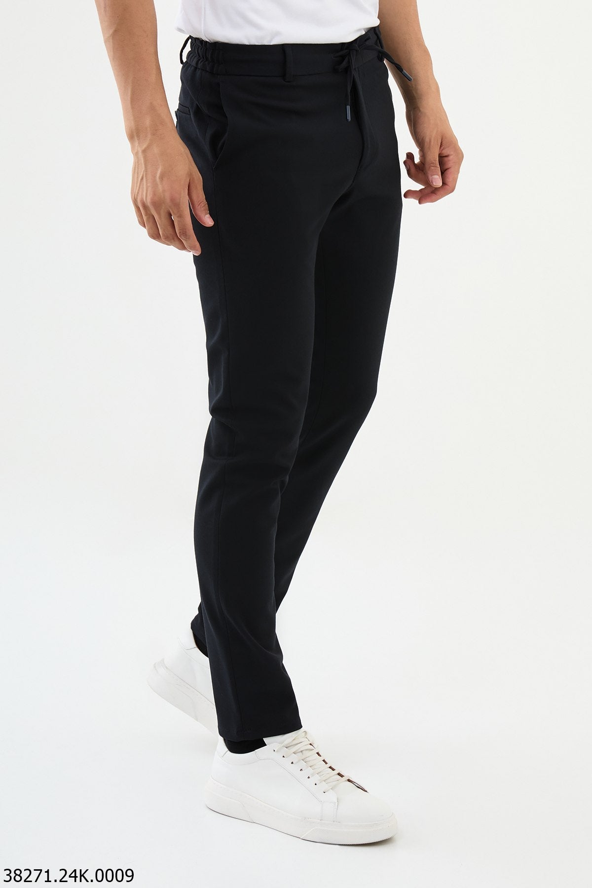 Men’s Dark Blue Slim Fit Drawstring Trousers - SUITHARBOR