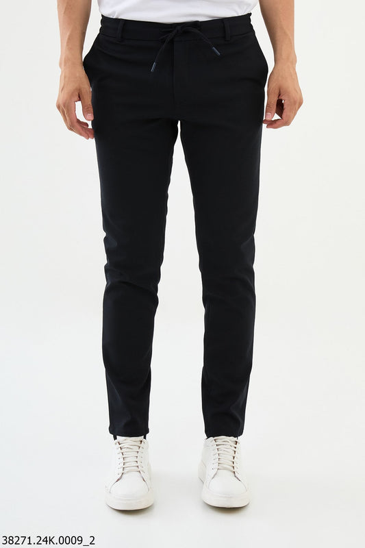 Men’s Dark Blue Slim Fit Drawstring Trousers - SUITHARBOR