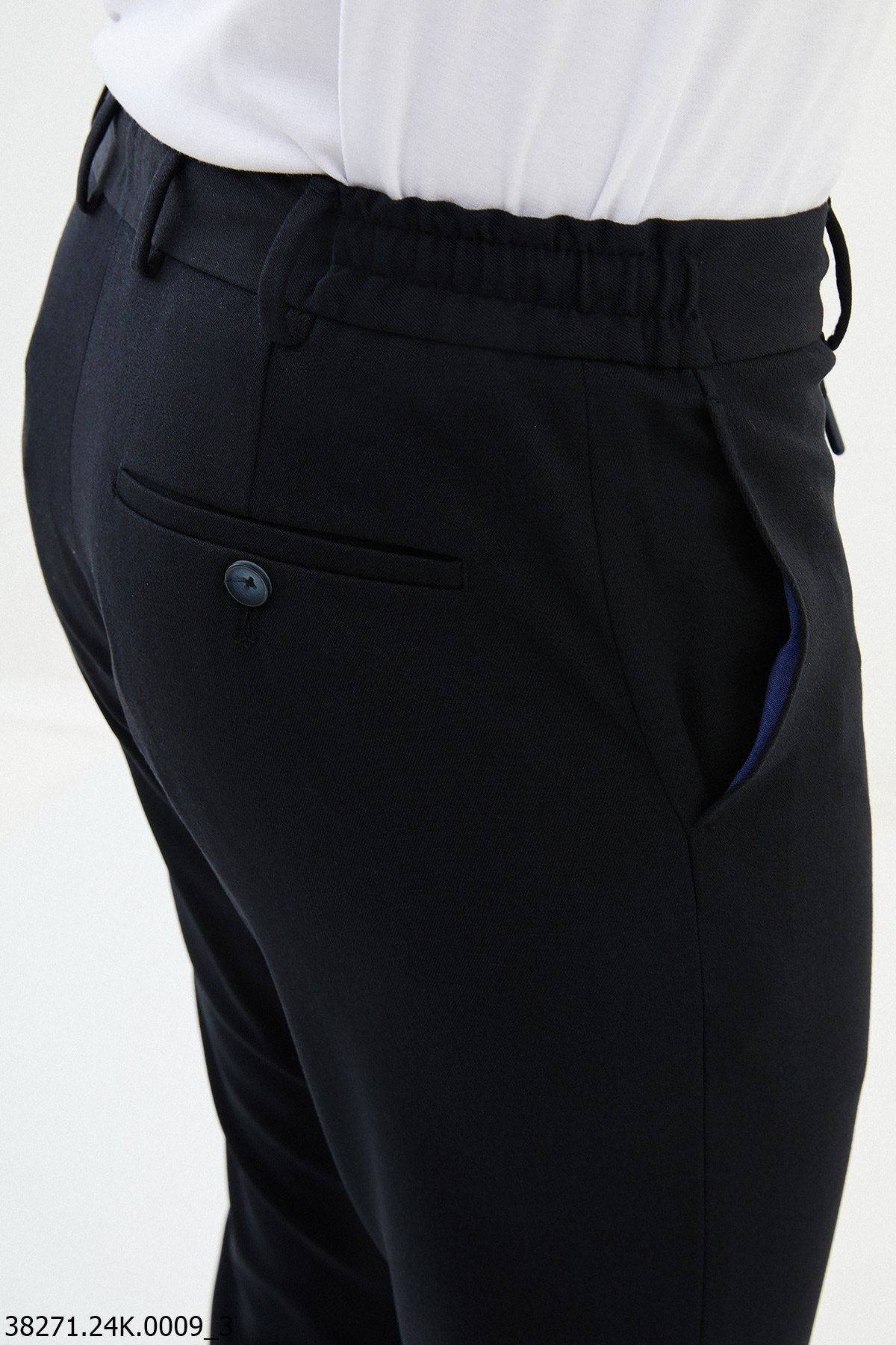 Men’s Dark Blue Slim Fit Drawstring Trousers - SUITHARBOR