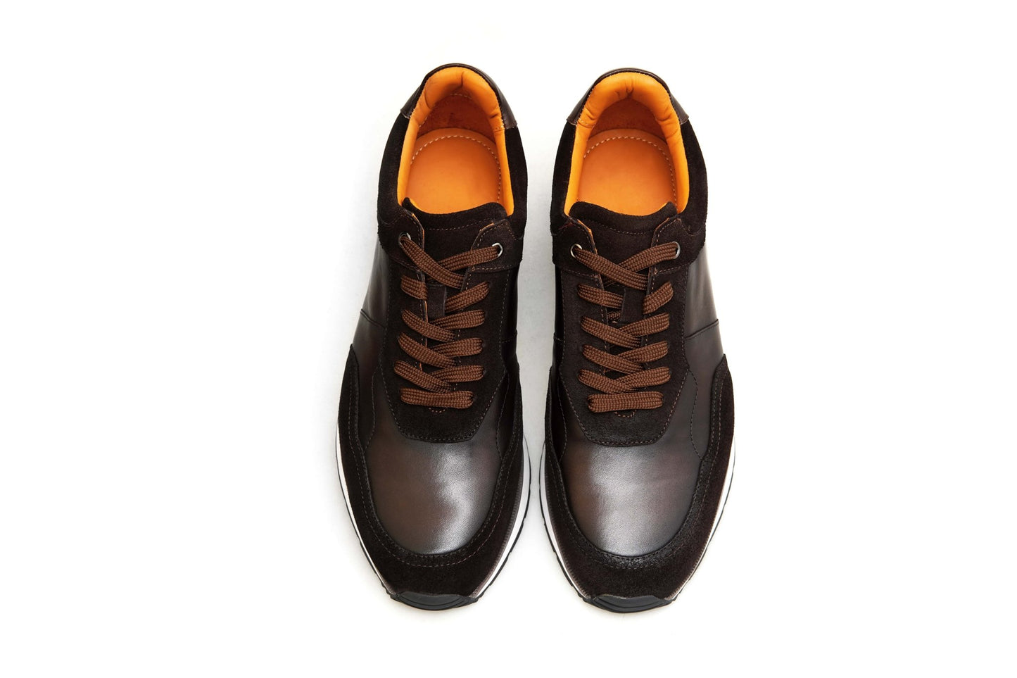 Men’s Dark Brown Leather and Suede Sneakers - SUITHARBOR