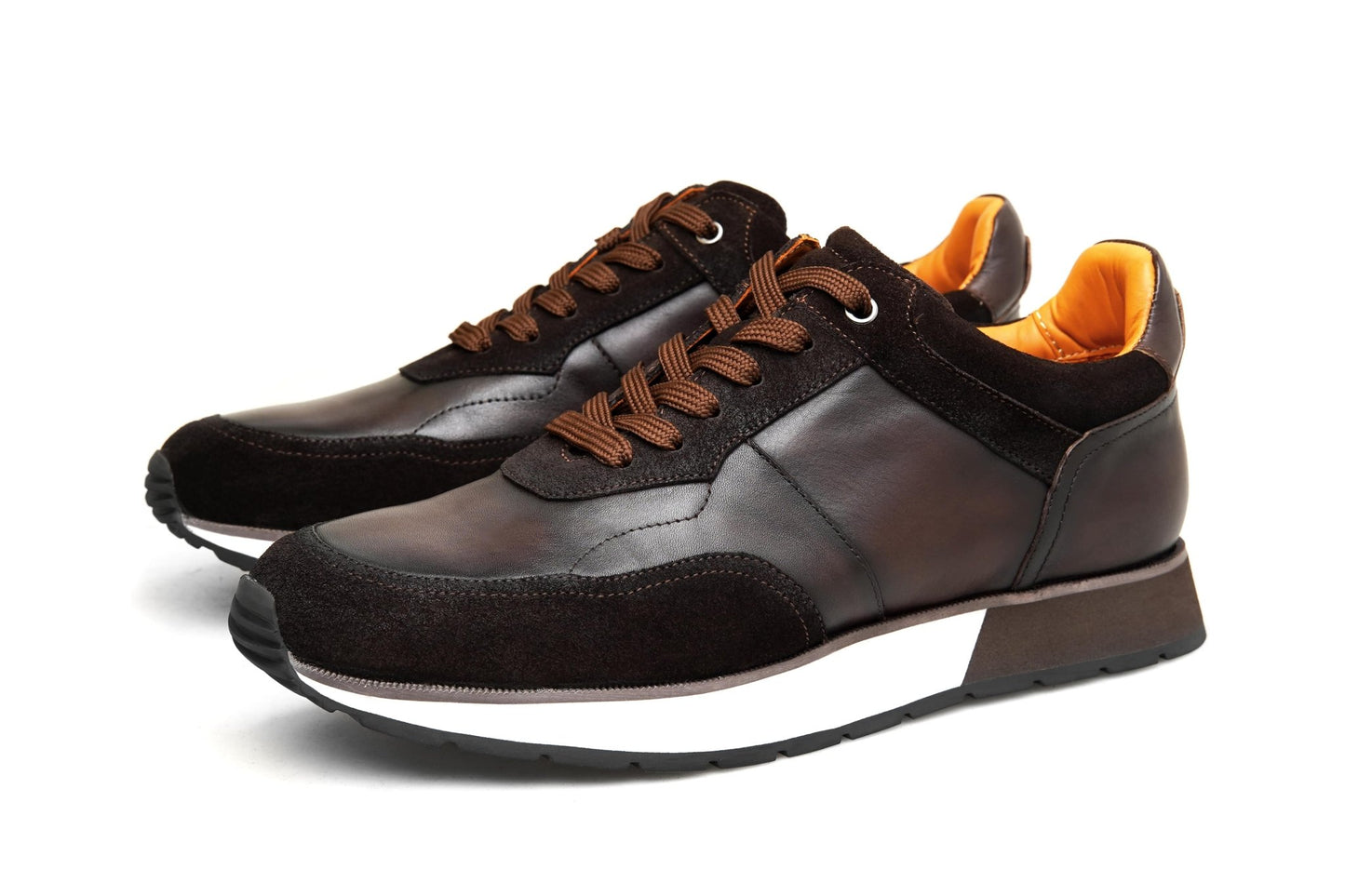 Men’s Dark Brown Leather and Suede Sneakers - SUITHARBOR
