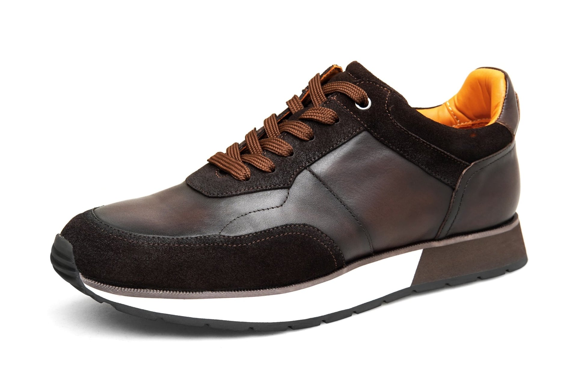 Men’s Dark Brown Leather and Suede Sneakers - SUITHARBOR