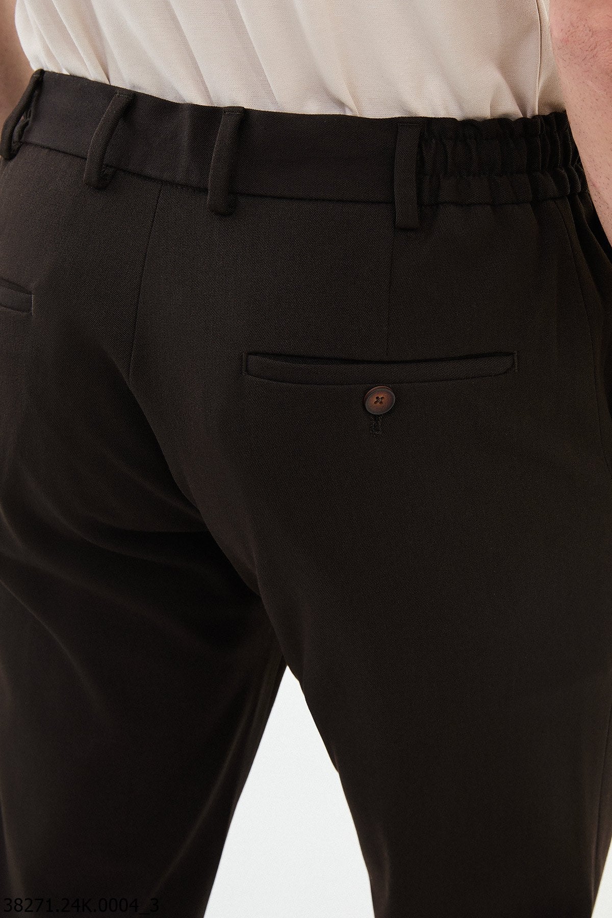 Men’s Dark Brown Slim Fit Drawstring Trousers - SUITHARBOR