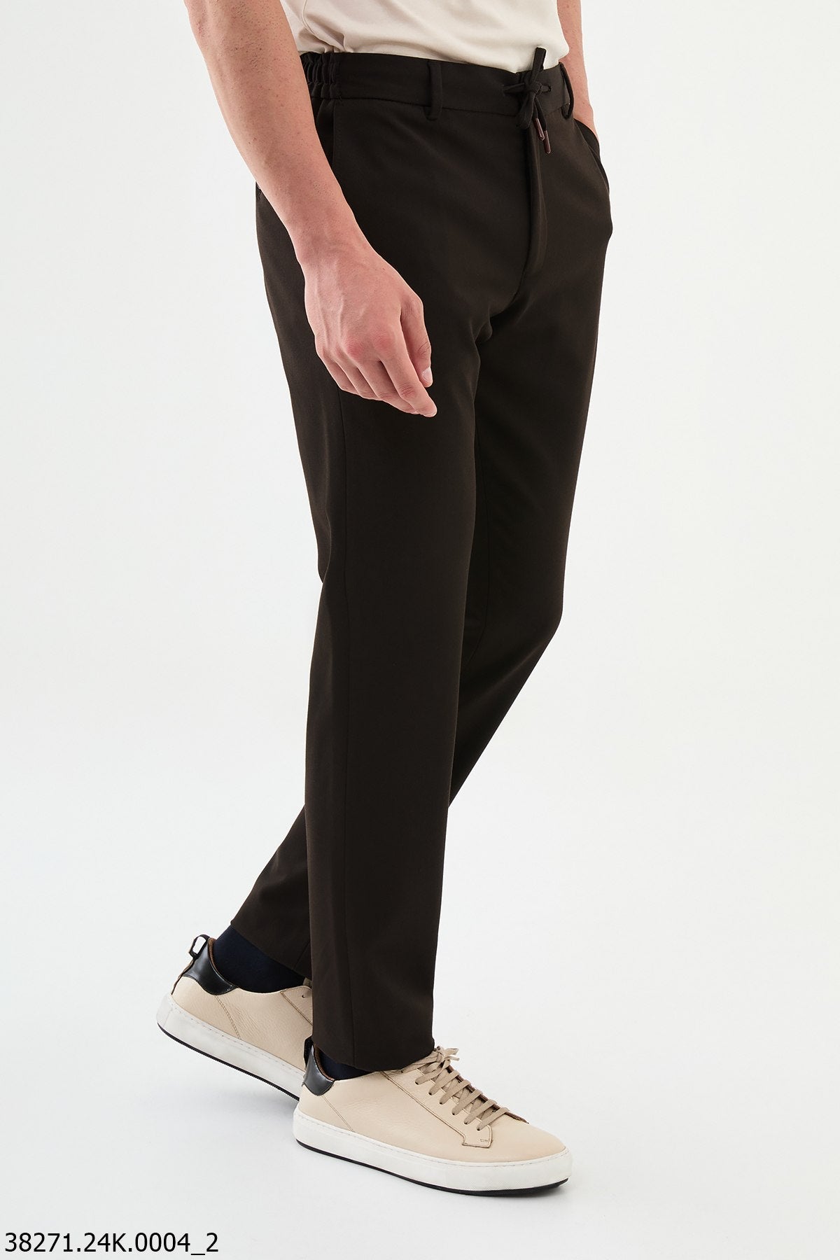 Men’s Dark Brown Slim Fit Drawstring Trousers - SUITHARBOR