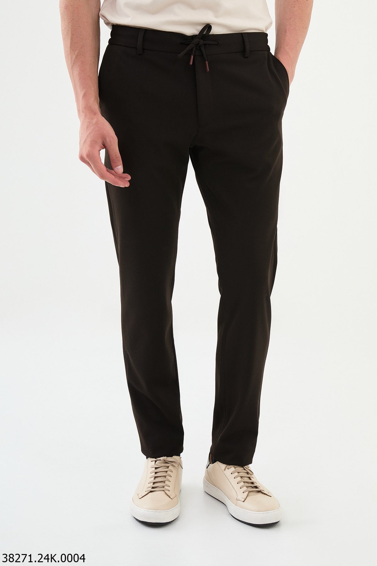 Men’s Dark Brown Slim Fit Drawstring Trousers - SUITHARBOR