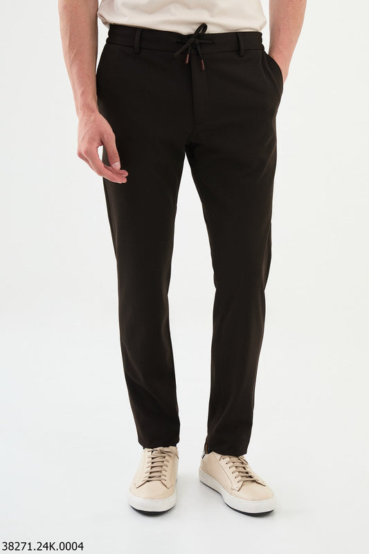 Men’s Dark Brown Slim Fit Drawstring Trousers - SUITHARBOR
