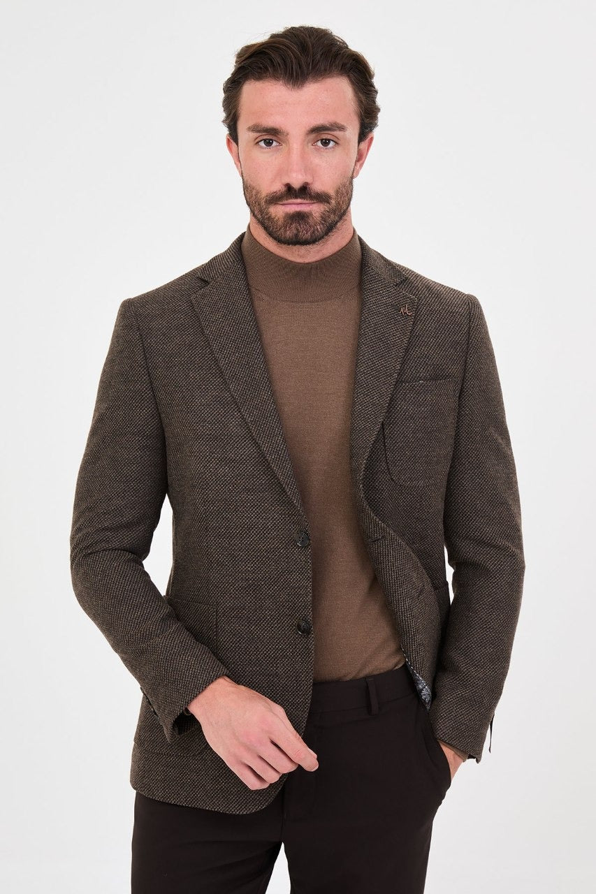 Men’s dark brown blazer, front view