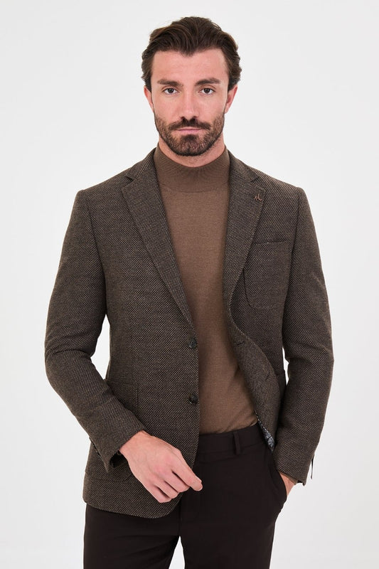 Men’s dark brown blazer, front view