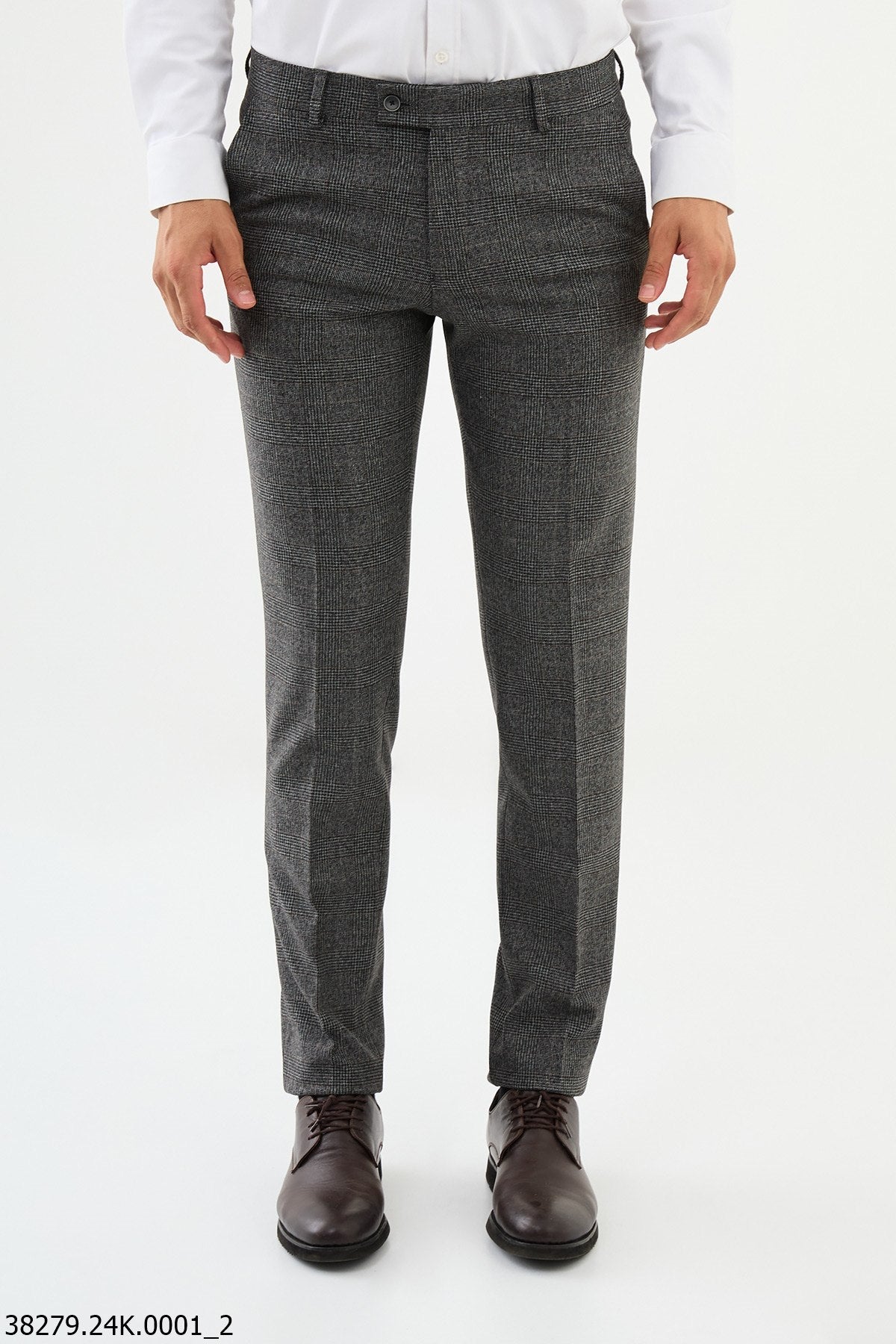 Men’s Dark Gray Check Slim Fit Trousers - SUITHARBOR