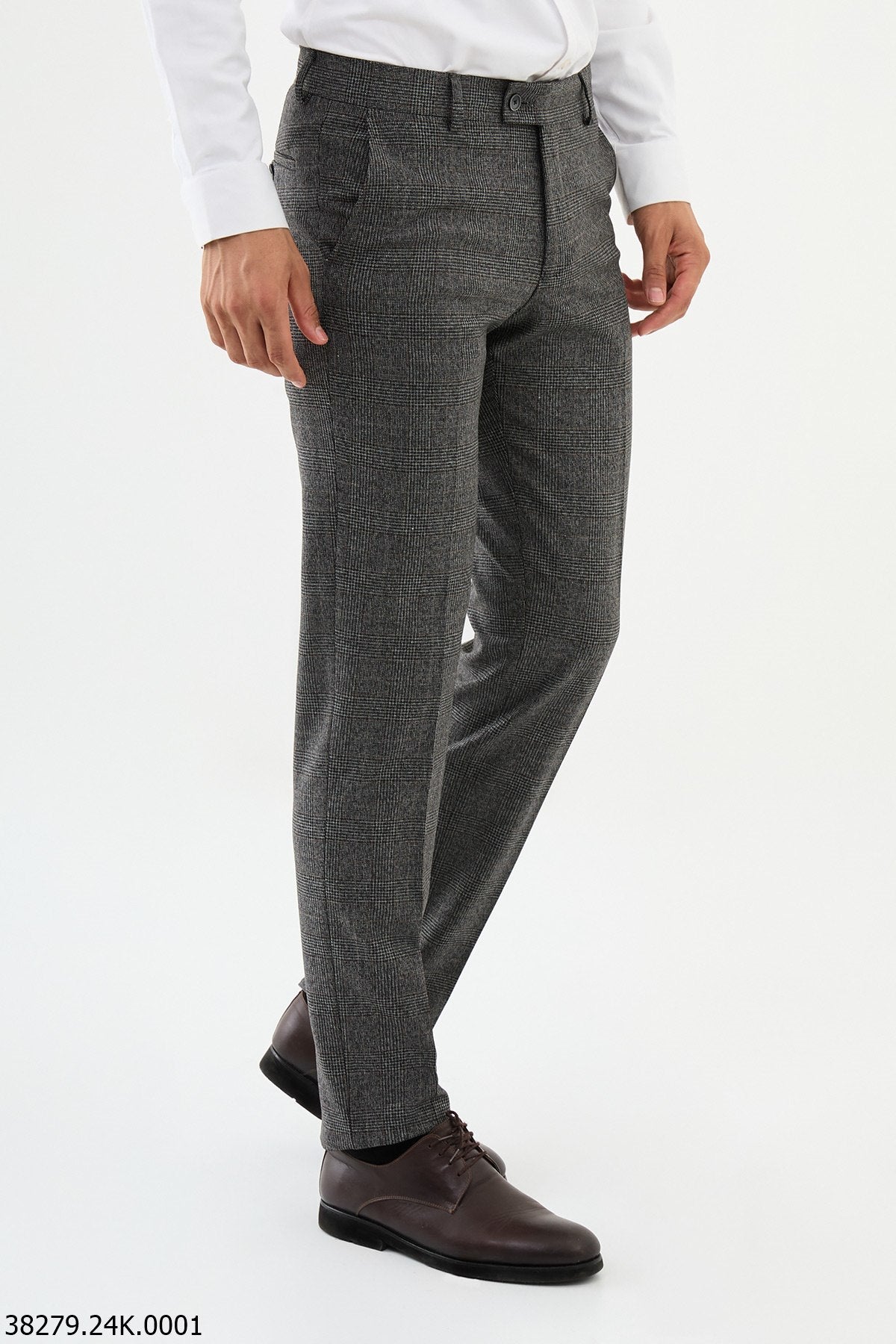 Men’s Dark Gray Check Slim Fit Trousers - SUITHARBOR