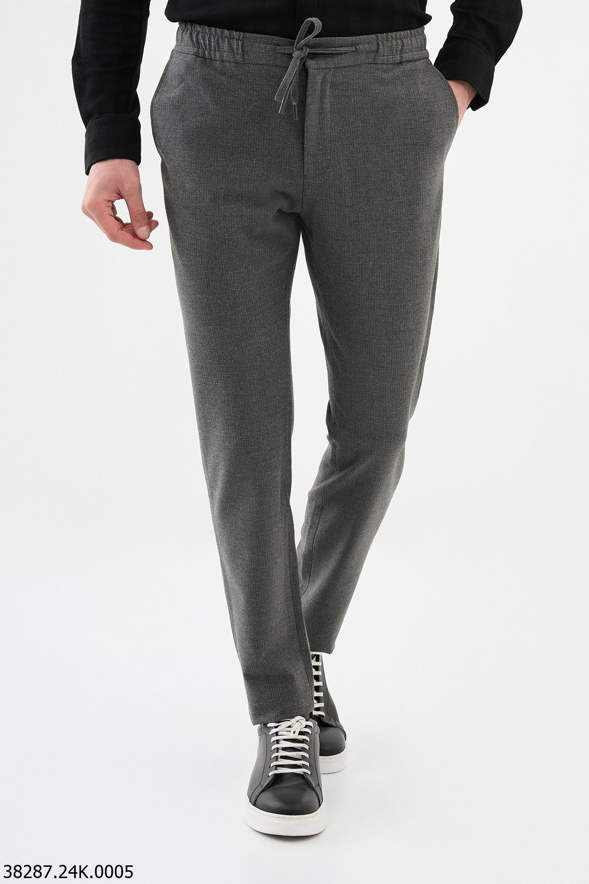 Men’s Dark Gray Slim Fit Drawstring Smart Trousers - SUITHARBOR