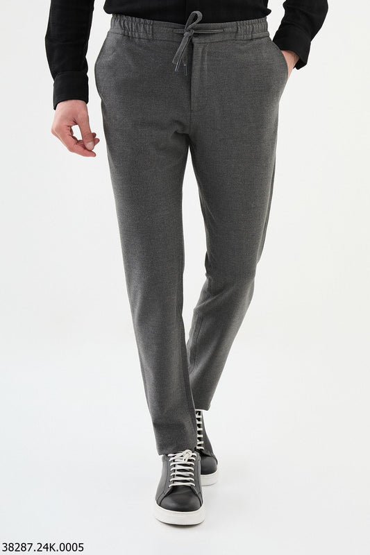 Men’s Dark Gray Slim Fit Drawstring Smart Trousers - SUITHARBOR