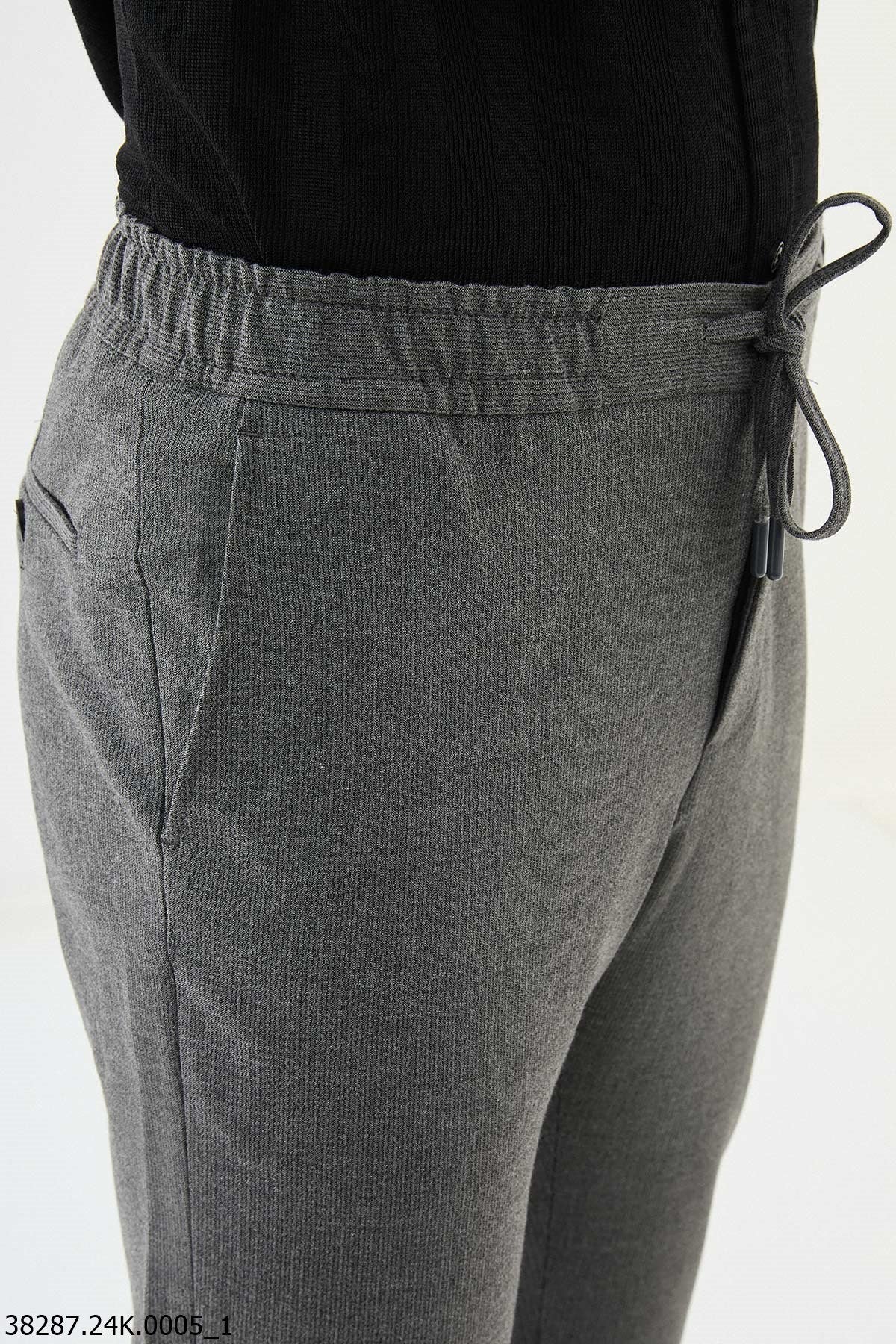 Men’s Dark Gray Slim Fit Drawstring Smart Trousers - SUITHARBOR