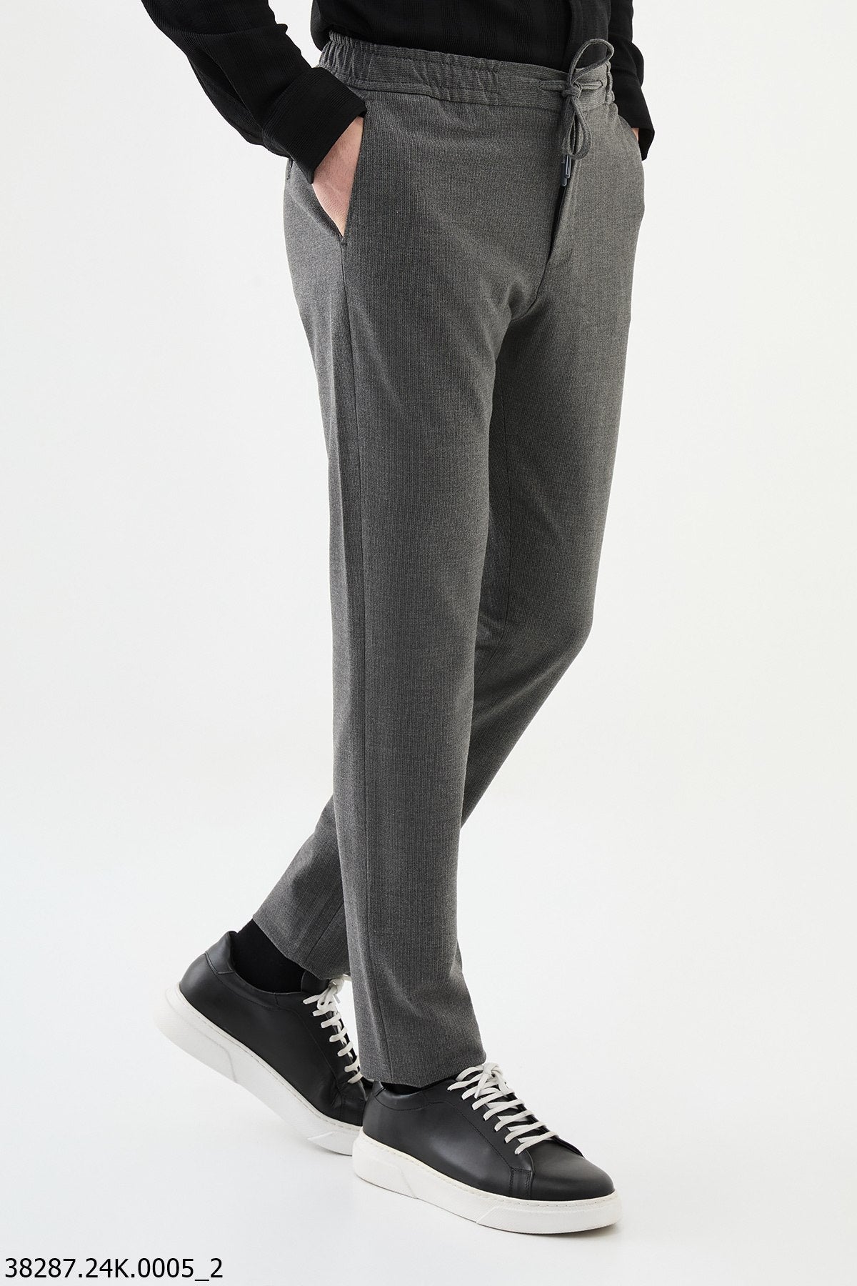Men’s Dark Gray Slim Fit Drawstring Smart Trousers - SUITHARBOR