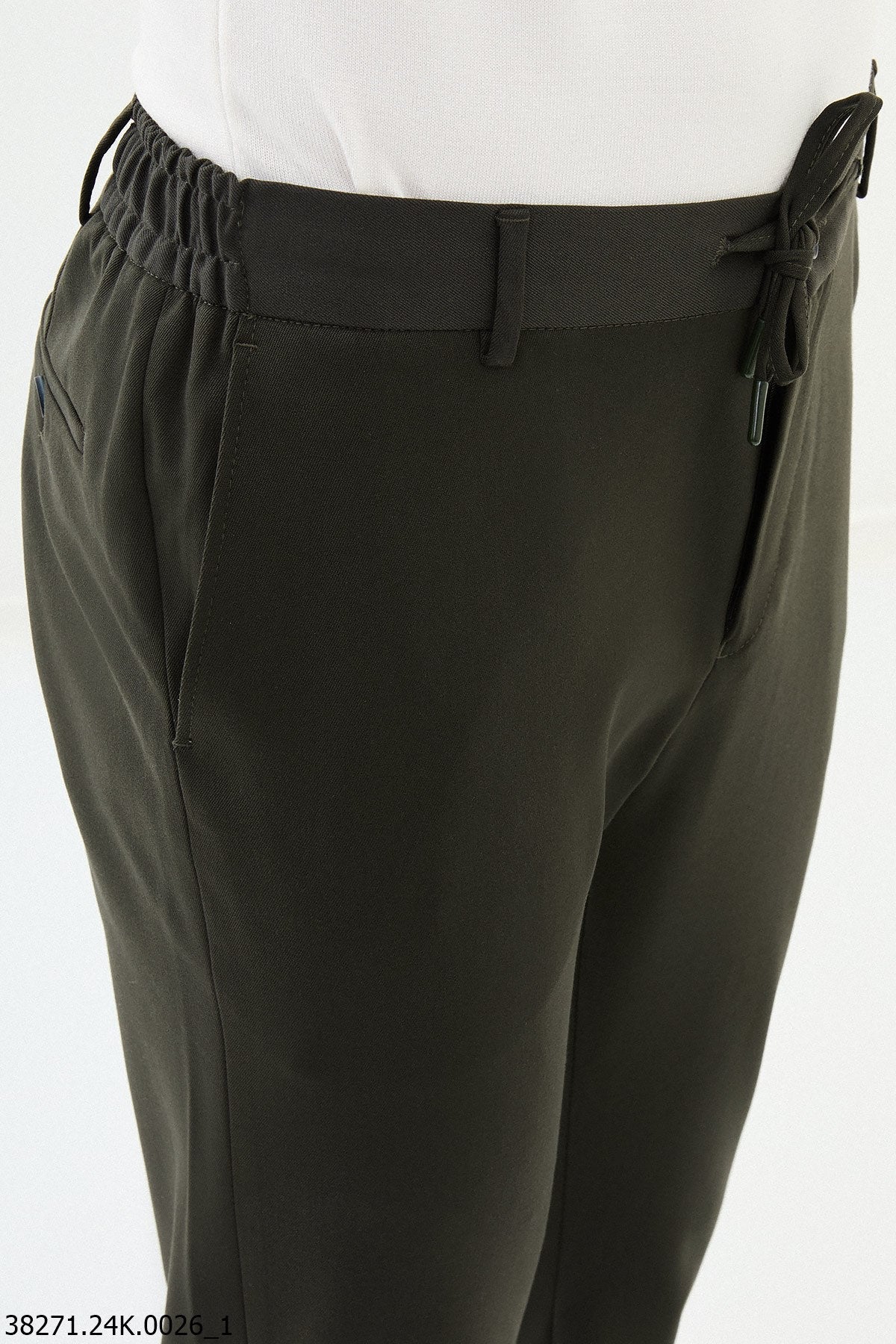 Men’s Dark Green Slim Fit Drawstring Trousers - SUITHARBOR