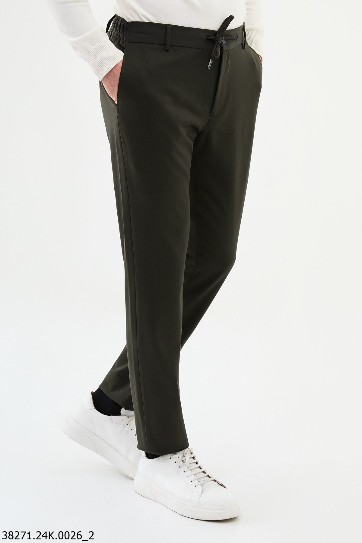 Men’s Dark Green Slim Fit Drawstring Trousers - SUITHARBOR